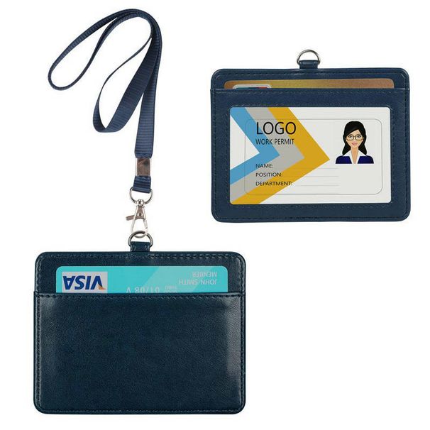 Work ID Leather Cover Large Capacity Card Bag Student Tag Bus Access Card Employee Chest Card Cover With Hanging Rope_voghion.com