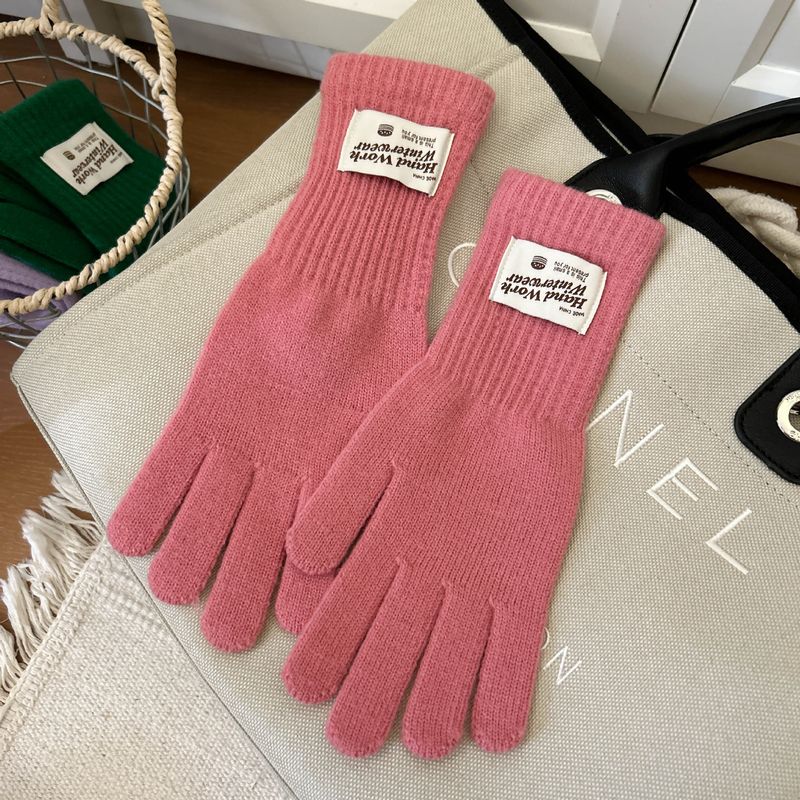 Touchscreen Bowknot Five-Finger Cute Korean Style Thickened Fingerless Knitted Warm Gloves For Autumn And Winter_voghion.com