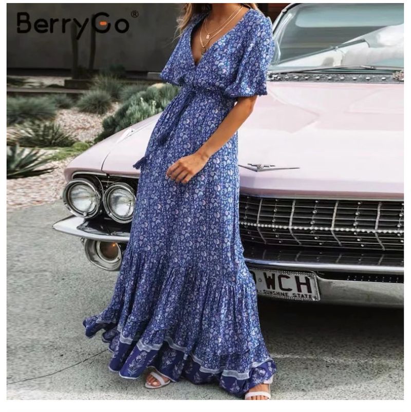 Women's Printed Dresses Bohemian Long Dresses Seaside Holiday Beach Dresses_voghion.com