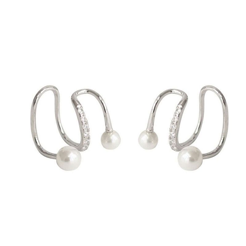 Brincos de orelha com clipe de osso de pérola de prata esterlina Venus Fashion Double Line para mulheres sem piercing, joias com clipe de orelha_voghion.com