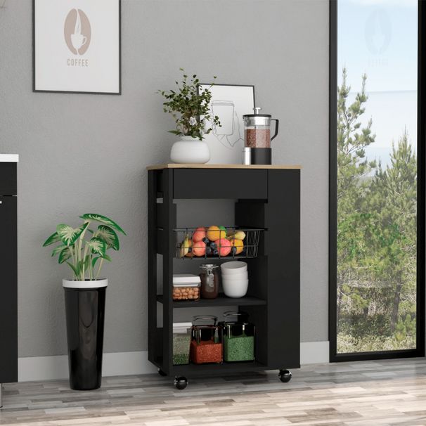 Rosemont Kitchen Cart, Two Open Shelves, Four Casters, One Drawer_voghion.com