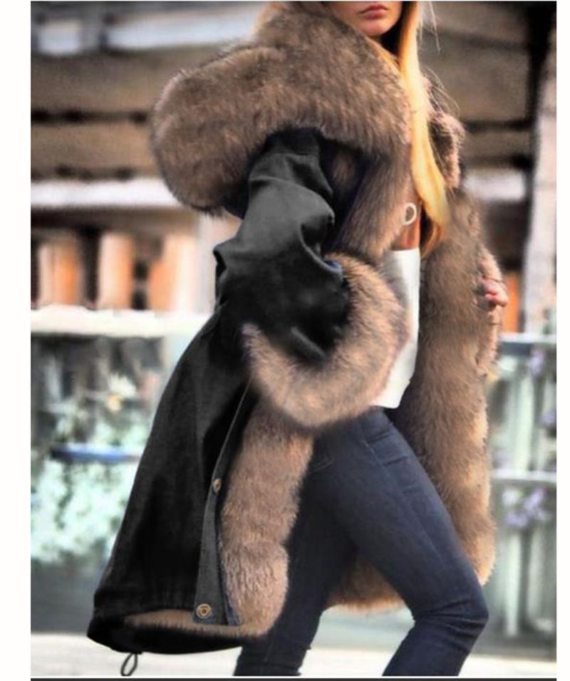 Manteau à capuche en fourrure de renard cristal pour femme avec grand col long_voghion.com