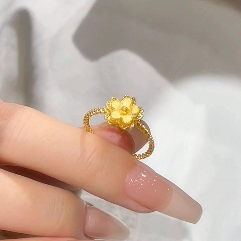 Nuovo anello di lusso alla moda con luce e fiore in oro regolabile a nicchia aperta di alta qualità per le donne_voghion.com