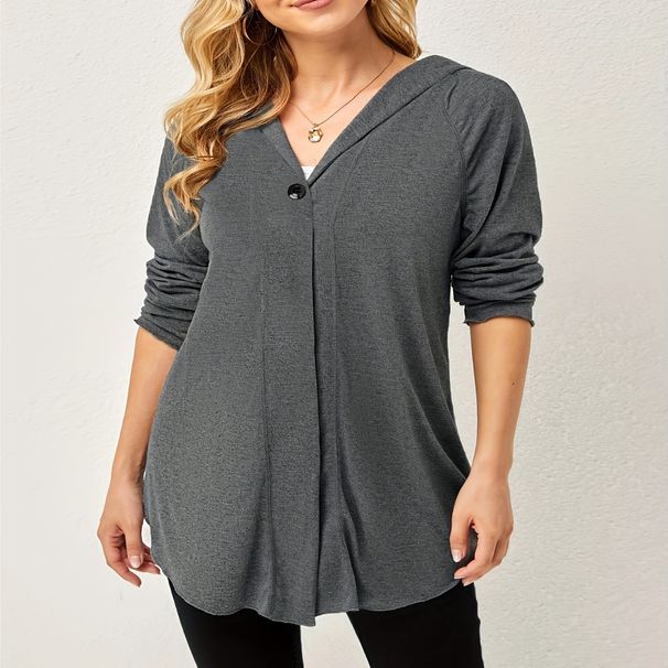 Cárdigan con botones informales a la moda para mujer, abrigo con cuello en V, top largo con capucha_voghion.com