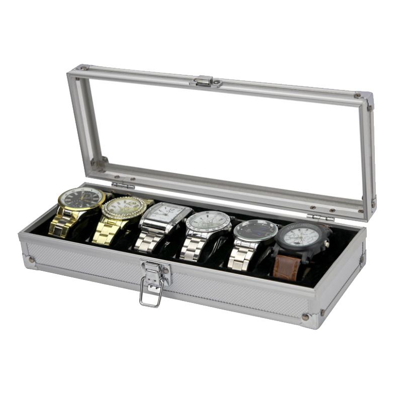 Uhrenbox aus Aluminium, 24-Fächer-Organizer, abschließbare Uhrenaufbewahrungsbox, Vitrine, Koffer, Uhrenhalterbox, tragbare Uhrenkissenhalter_voghion.com