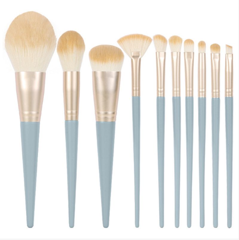 Strumenti di bellezza selezionati popolari Manico in legno grigio blu Set da 10 pennelli Set di pennelli per trucco Strumenti di bellezza di alta qualità per donna Regalo di fascia alta_voghion.com