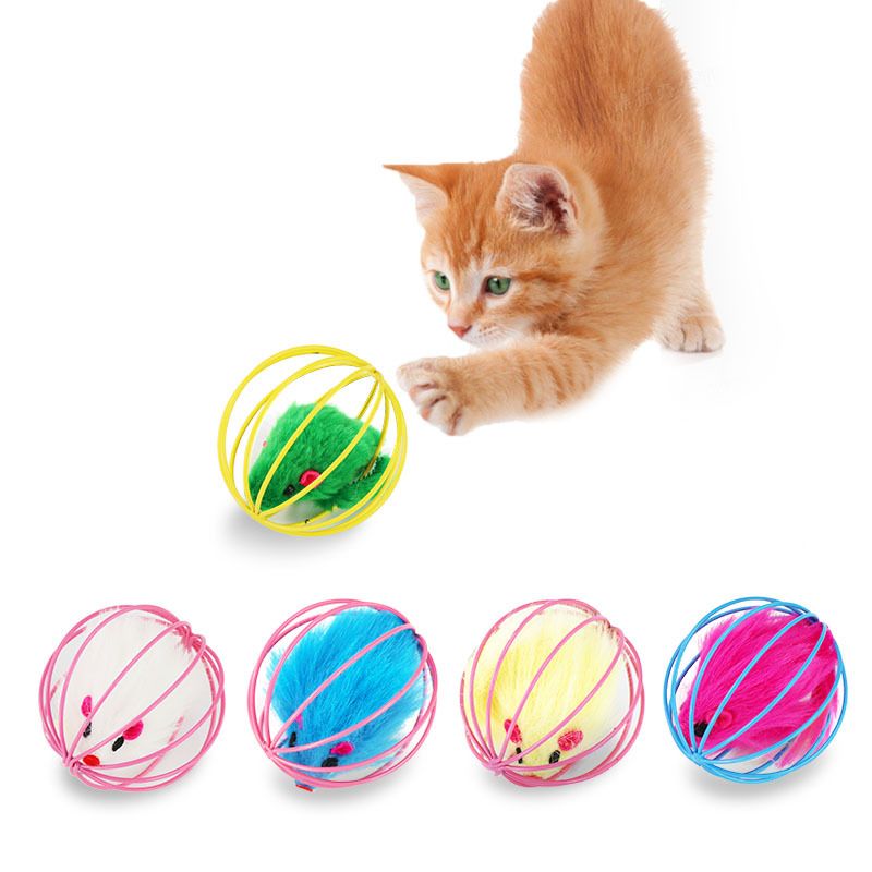 Cage à gratter avec souris en peluche pour animaux de compagnie, jouet pour chat_voghion.com