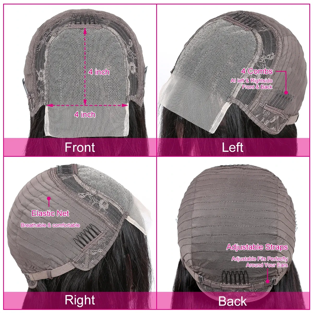 Parrucche per capelli umani con chiusura in pizzo 4x4 trasparente e lisce per donne, capelli brasiliani Remy_voghion.com