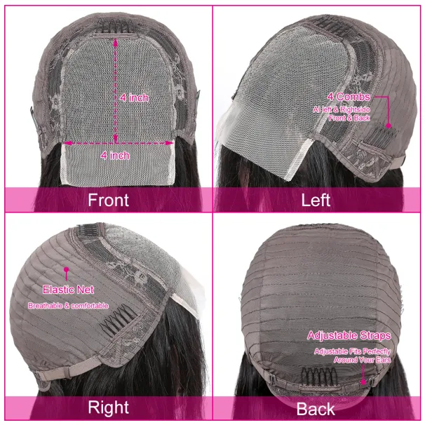 Parrucche per capelli umani con chiusura in pizzo 4x4 trasparente e lisce per donne, capelli brasiliani Remy_voghion.com