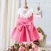 Mother Kids Summer New Girls Suits Small And Medium Sized Children's Baby Lace V Neck Bow Dress_voghion.com