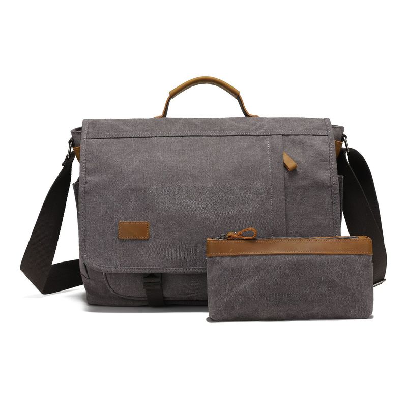 Sac à bandoulière en toile avec couche supérieure en cuir de vachette pour homme, sac à bandoulière de style rétro pour voyage d'affaires_voghion.com