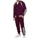 Men's Color-Block Hoodie Tracksuit Set – Oversized Zip-Up Hoodie With Contrast Panels & Matching Joggers (Dark Grey/Burgundy/White/Black)_voghion.com