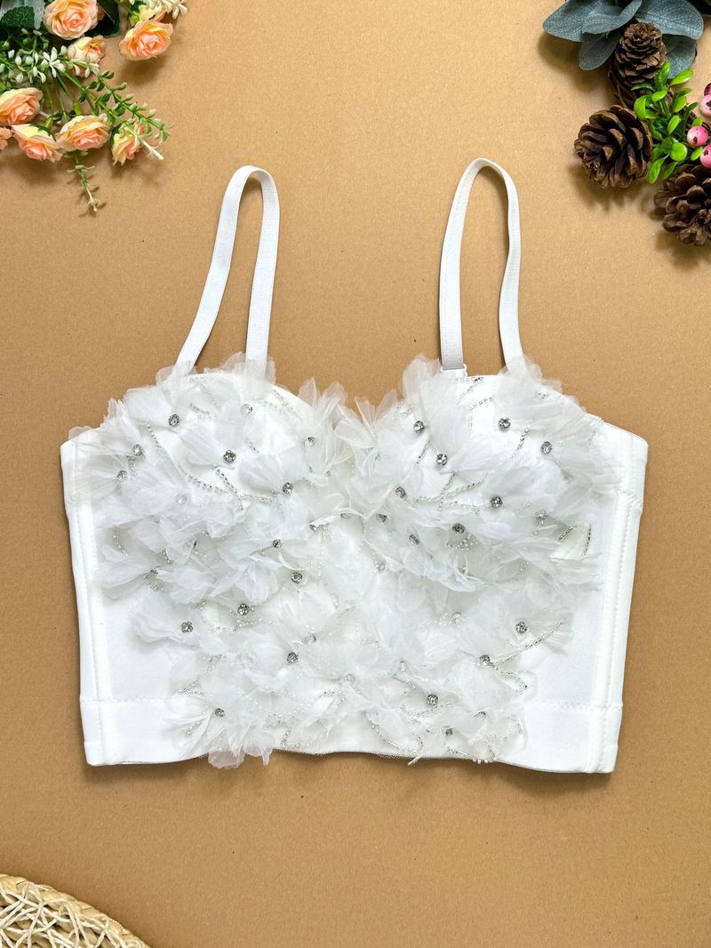 Damenbekleidung, kleiner Blumenperlen-BH mit Fischgrätenmuster und Brustpolstern, High-End-Oberbekleidung, sexy Disco-Kleidung mit Tube-Top_voghion.com