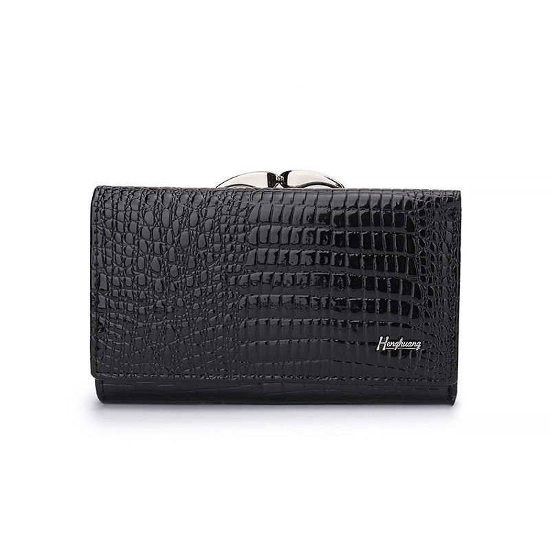 Short Leather Wallet For Women, High-end Feel, Patent Leather, Shiny Leather, Crocodile Pattern Handbag_voghion.com