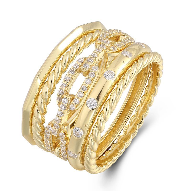 Fashionable Hollow Hip Hop Double Layer Stacking Style Cross Woven With Multiple Rows Of Dia Ring_voghion.com
