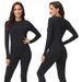 Women's Thermal Underwear Set - Soft Fleece-Lined Winter Base Layer, Round Neck Long Sleeve Top & Pants, Stretchy & Warm (Black/Gray)_voghion.com