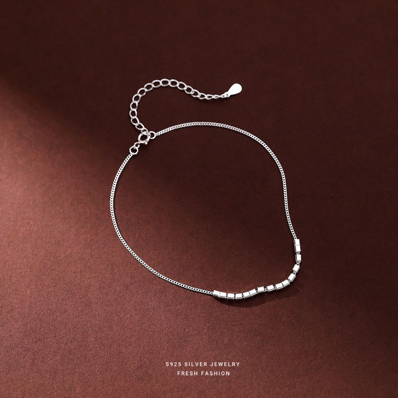 S Pure Silver Geometric Small Square Women's Simple Niche Light Luxury Ins Cold Style Bracelet Anklet_voghion.com