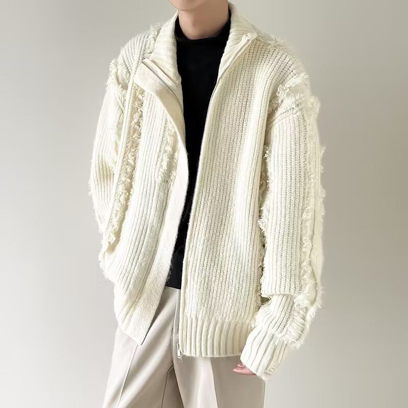 New stand up collar versatile trend knitted cardigan men's autumn fashion casual design temperament sweater_voghion.com