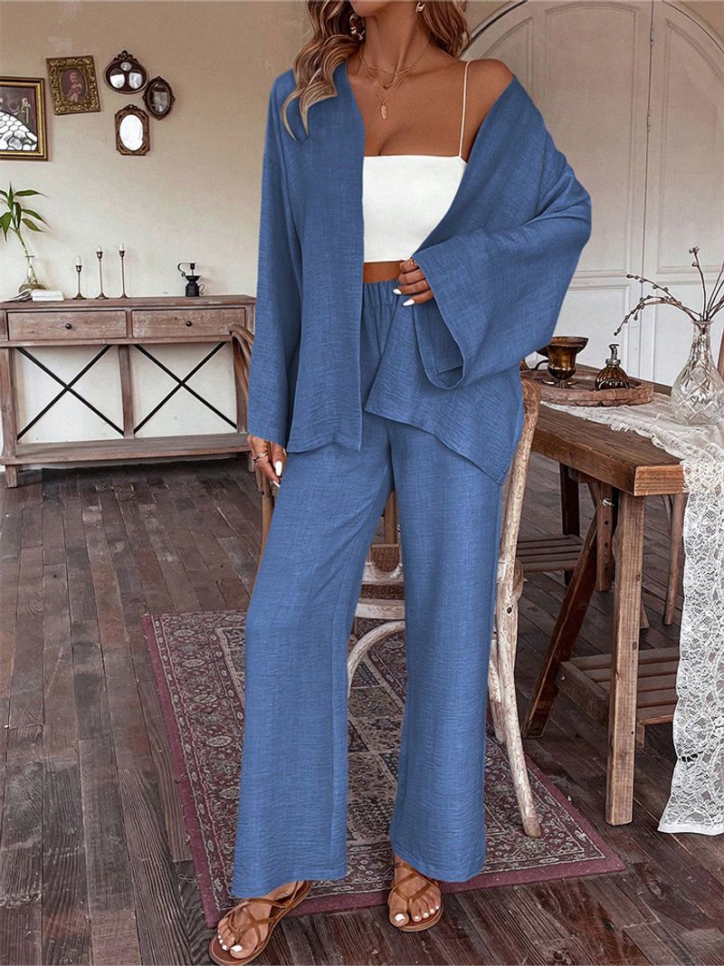 Damenbekleidung, neuer Anzug, Strickjacke, langärmliges Oberteil, Hose mit weitem Bein, zweiteiliger Anzug für Damen_voghion.com
