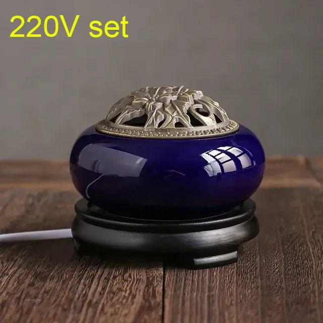 Elektrischer Duftlampen-Räuchergefäß aus Keramik, 110 V/220 V, mit Timer, für Heimdekoration, ätherische Öle_voghion.com