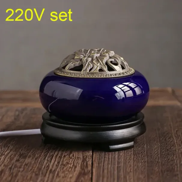 Elektrischer Duftlampen-Räuchergefäß aus Keramik, 110 V/220 V, mit Timer, für Heimdekoration, ätherische Öle_voghion.com