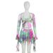 W092ST Hot Girl 2025 Spring New Fashion Long Sleeve Colorful Print Tie-Up Crop Top Short Women's Set_voghion.com