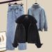 Autumn Winter Women's Outfit 2025 New Fleece Lined Thickened Denim Jacket Slimming Jeans Street Style Three-Piece Set_voghion.com