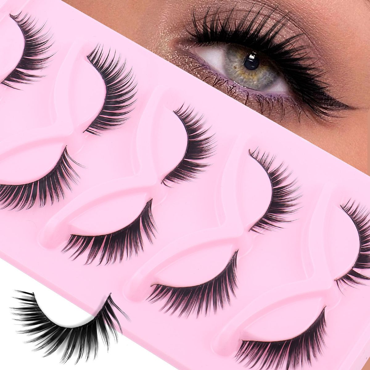 False Eyelashes Oblique Flying Fox Series Hard Stem False Eyelashes 5 Pairs Of Simulation Natural Eye Tail Lengthened Thick Curled Eyelashes_voghion.com