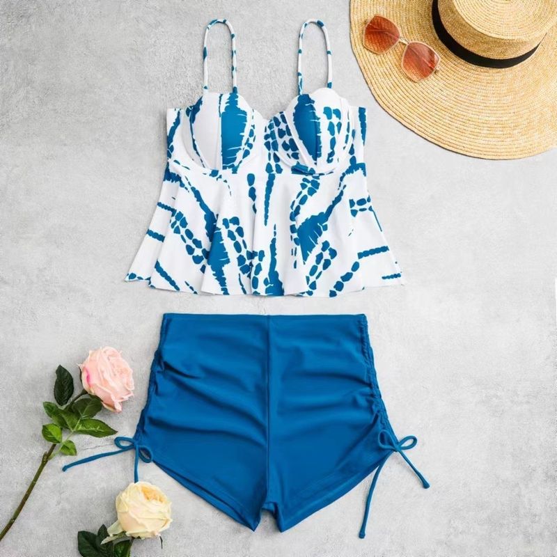 Women's Shell Two-Piece Swimsuit Printed Push-Up Bikini High-Waist Boyshorts Swimwear Drawstring Backless Hot Girl_voghion.com