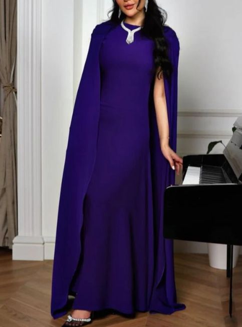 Abito da donna in chiffon, abito da festa con mantello_voghion.com