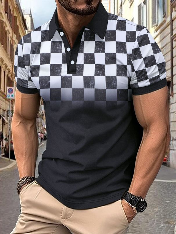 Lässiges Herren-Poloshirt mit V-Ausschnitt und Brusttasche – Karo-Nähte | Atmungsaktives Allzweck-T-Shirt für den täglichen Gebrauch_voghion.com