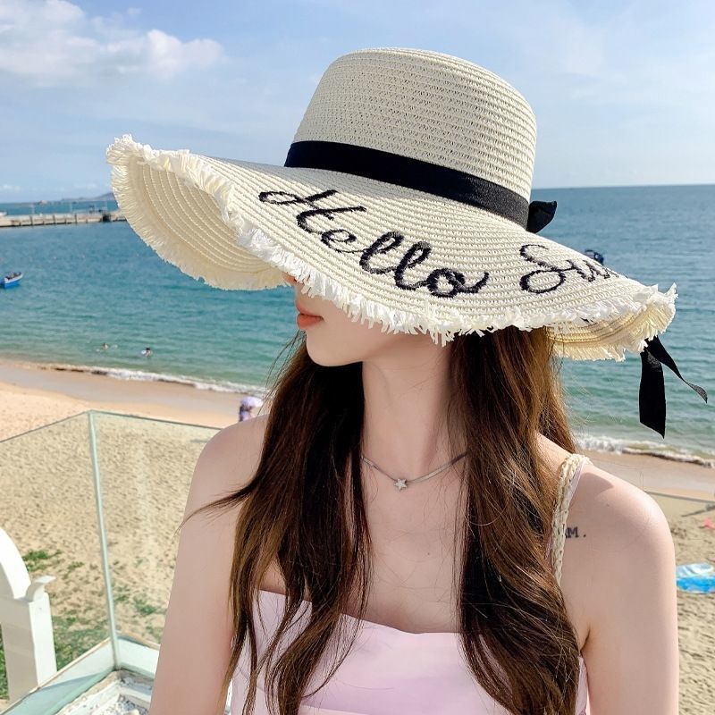 Face Covering Women Summer 2024 New Sun Large Brim Straw Hat Fashionable For Beach Travel_voghion.com