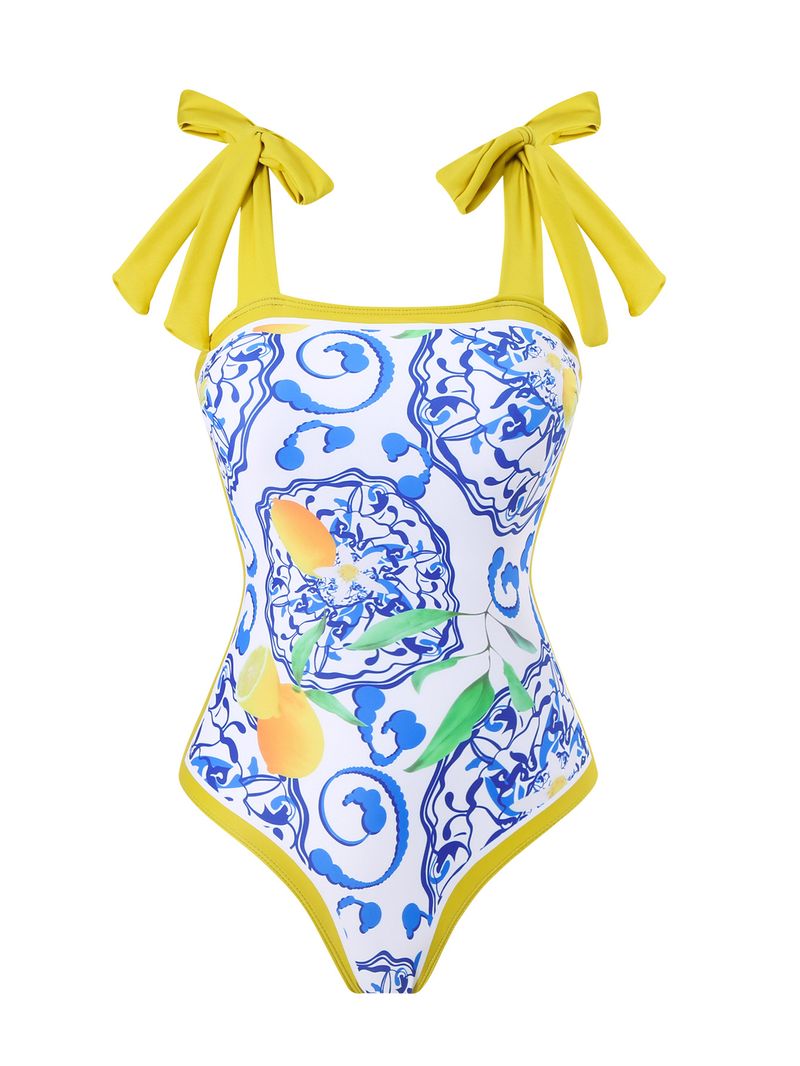 Costume da bagno intero stampato retrò da donna, abito da spiaggia per vacanze primaverili calde, con copertura della pancia_voghion.com