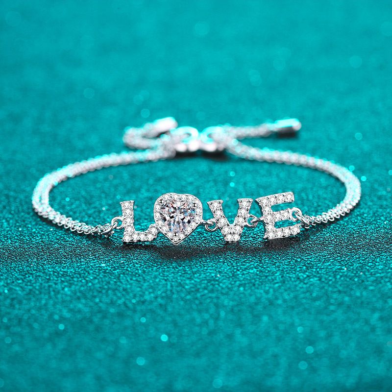 Sterling Silber Damen PT950 vergoldet Valentinstag Geschenk Moissanite Armband Liebe Schmuck_voghion.com