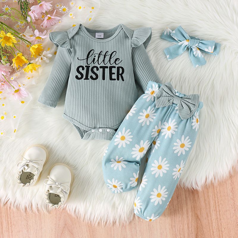 Gyerekruházat Hosszú Ujjú Csíkos Romper + Mintás Nadrág Szett_voghion.com