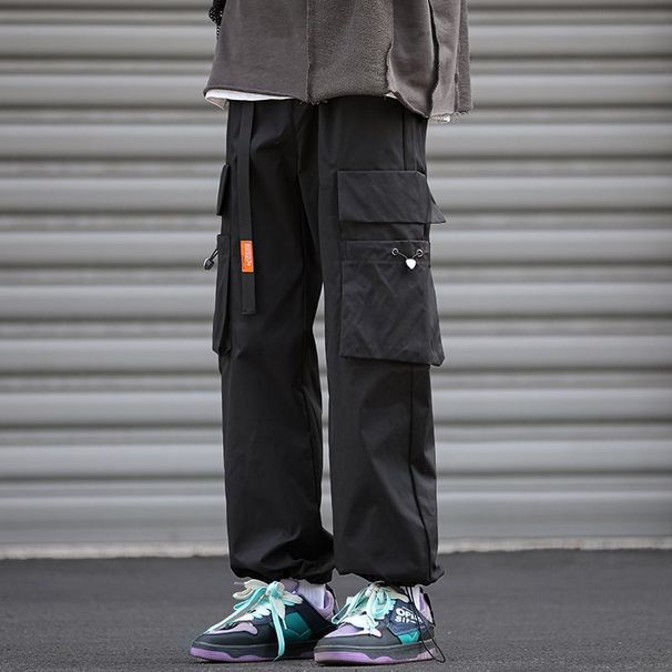 2024 new spring and autumn workwear casual for men, solid color loose multi pocket pants, leg binding pants_voghion.com