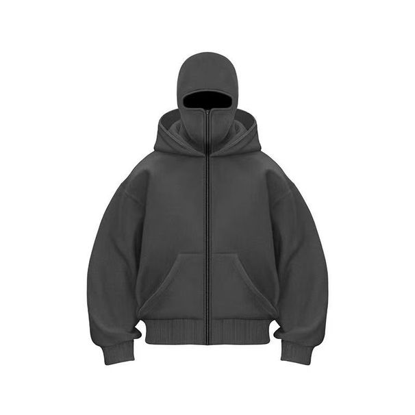 Felpa con cappuccio unisex con cerniera - Pullover casual leggero con doppio cappuccio per autunno e inverno (nero/bianco/grigio/rosso)_voghion.com