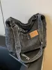 Vintage Denim Shoulder Bag With Adjustable Strap Multiple Pockets Distressed Jeans-Style Stitching And Metal Buckles For_voghion.com