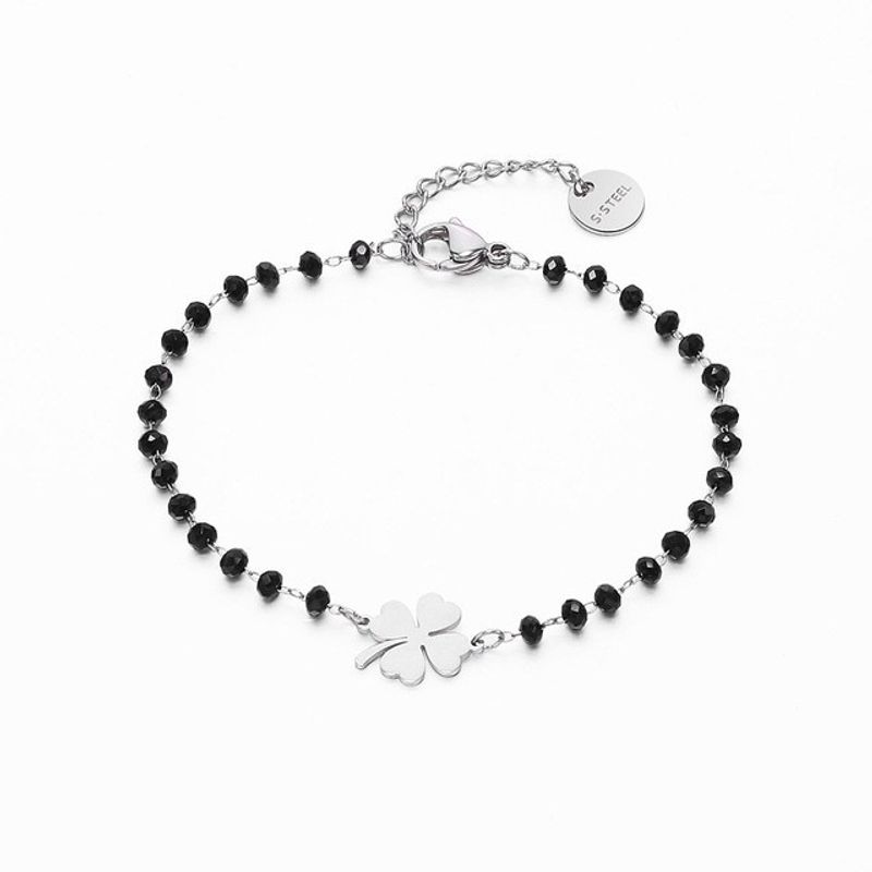 Bracciale in acciaio inossidabile con quadrifoglio a quattro foglie, semplice bracciale da coppia in oro rosa, gioielli per le mani, nicchia_voghion.com