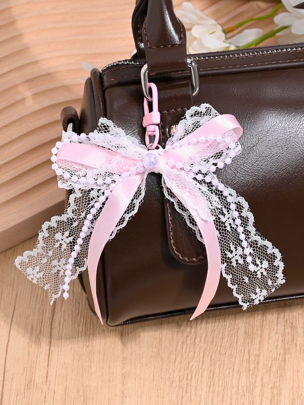 Chaveiro de renda com pérolas estilo francês para mulheres, estojo elegante para fone de ouvido, bolsa, chave de carro, pingente_voghion.com
