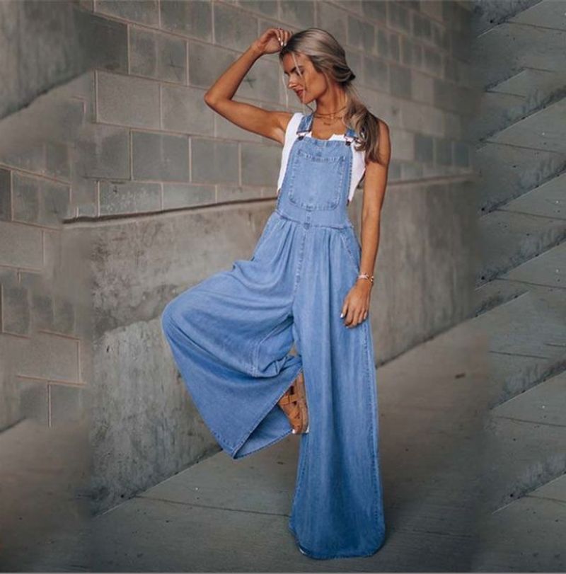 Damen-Overall mit Taschen, ärmellos, einfarbig, hohe Taille, weites Bein, lässig, modisch, bequem, normal, Standard_voghion.com