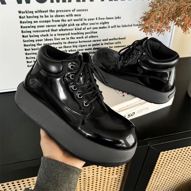 Men's Chunky Derby Boots Retro Motorcycle Style High Top Martin Boots In Yellow/Black/Brown - Fashionable & Comfortable_voghion.com