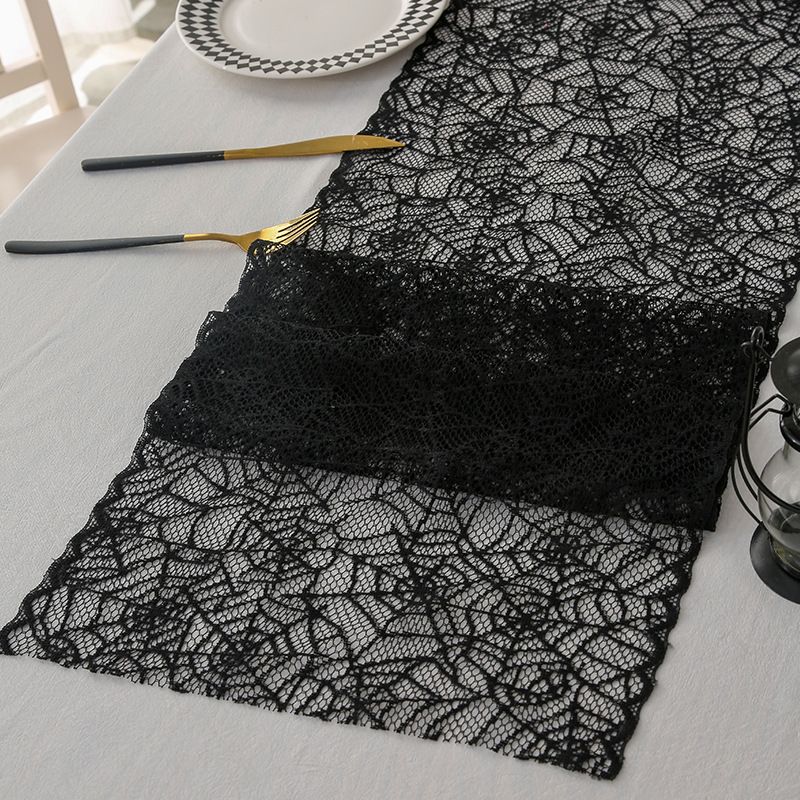 Halloween Black Lace Table Flag French Ghost Festival Decoration Hollow Table Flag Halloween Theme Layout Dress Up Tablecloth_voghion.com