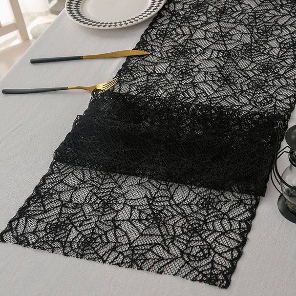 Halloween Black Lace Table Flag French Ghost Festival Decoration Hollow Table Flag Halloween Theme Layout Dress Up Tablecloth_voghion.com