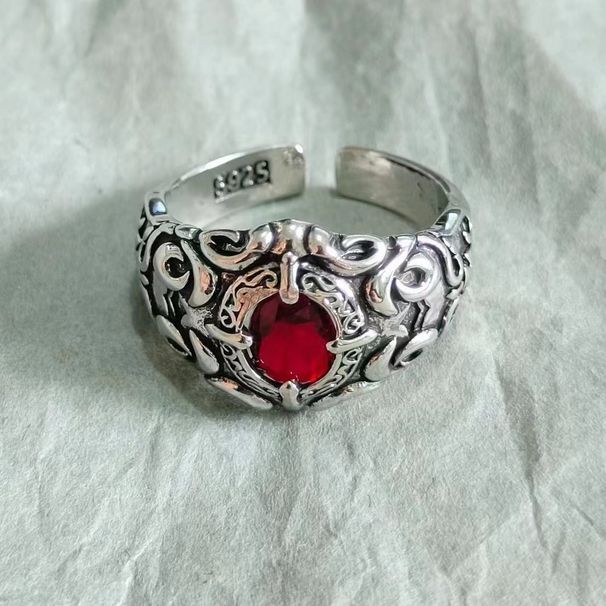Anello da uomo alla moda in argento tailandese rosso con indice, stile vampiro, personalità nobile, ampio e creativo_voghion.com