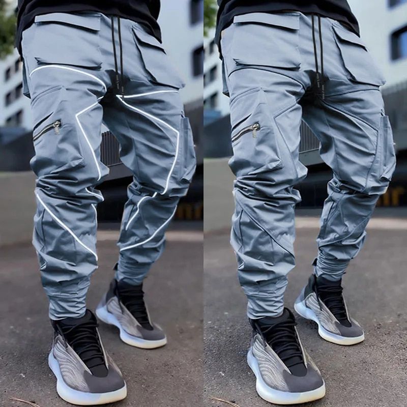Pantaloni cargo riflettenti da uomo 2022 nuovi pantaloni sportivi Hip Hop pantaloni multi-tasca pantaloni sportivi da uomo streetwear_voghion.com