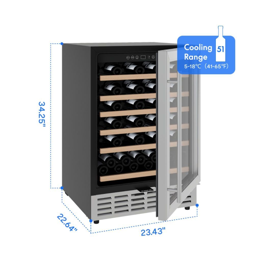 24in Wine Refrigerator Cooler-51 Bottle Capacity_voghion.com