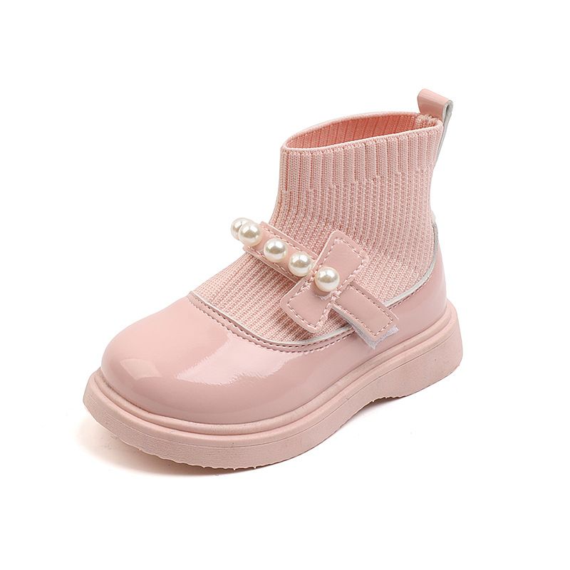 Child's shoes Fashion Princess small shoes Children's plush patent leather big head dance shoes flying knit leather shoes_voghion.com