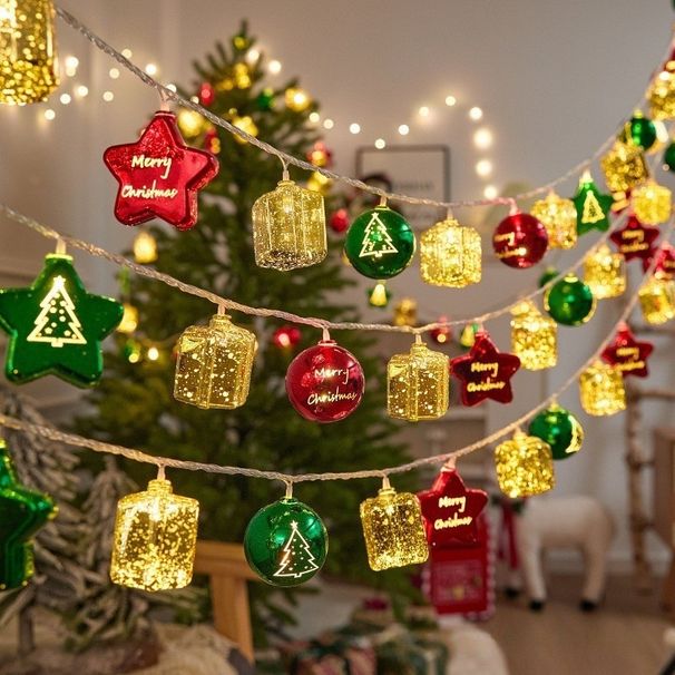 LED-Weihnachtslichterkette mit gemischten Dekorationen – bruchsicherer Kunststoff, Batterie-/USB-betrieben, Funkel- und Dauerlichtmodus für die Weihnachtsdekoration im Innen- und Außenbereich_voghion.com