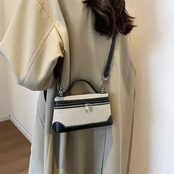 New Bags Portable Bucket Box Handbag Canvas Patch Work Fashion Cross Body Bag For Women Commuting Mobile Phone Storage_voghion.com